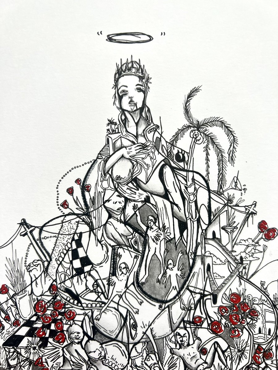 _aiwong's tweet photo. Ruega por nosotros… dibujo sobre papel medio mixto 11” x 13” https://t.co/mhSgJIXsI0