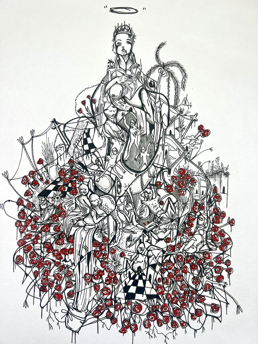 _aiwong's tweet photo. Ruega por nosotros… dibujo sobre papel medio mixto 11” x 13” https://t.co/mhSgJIXsI0