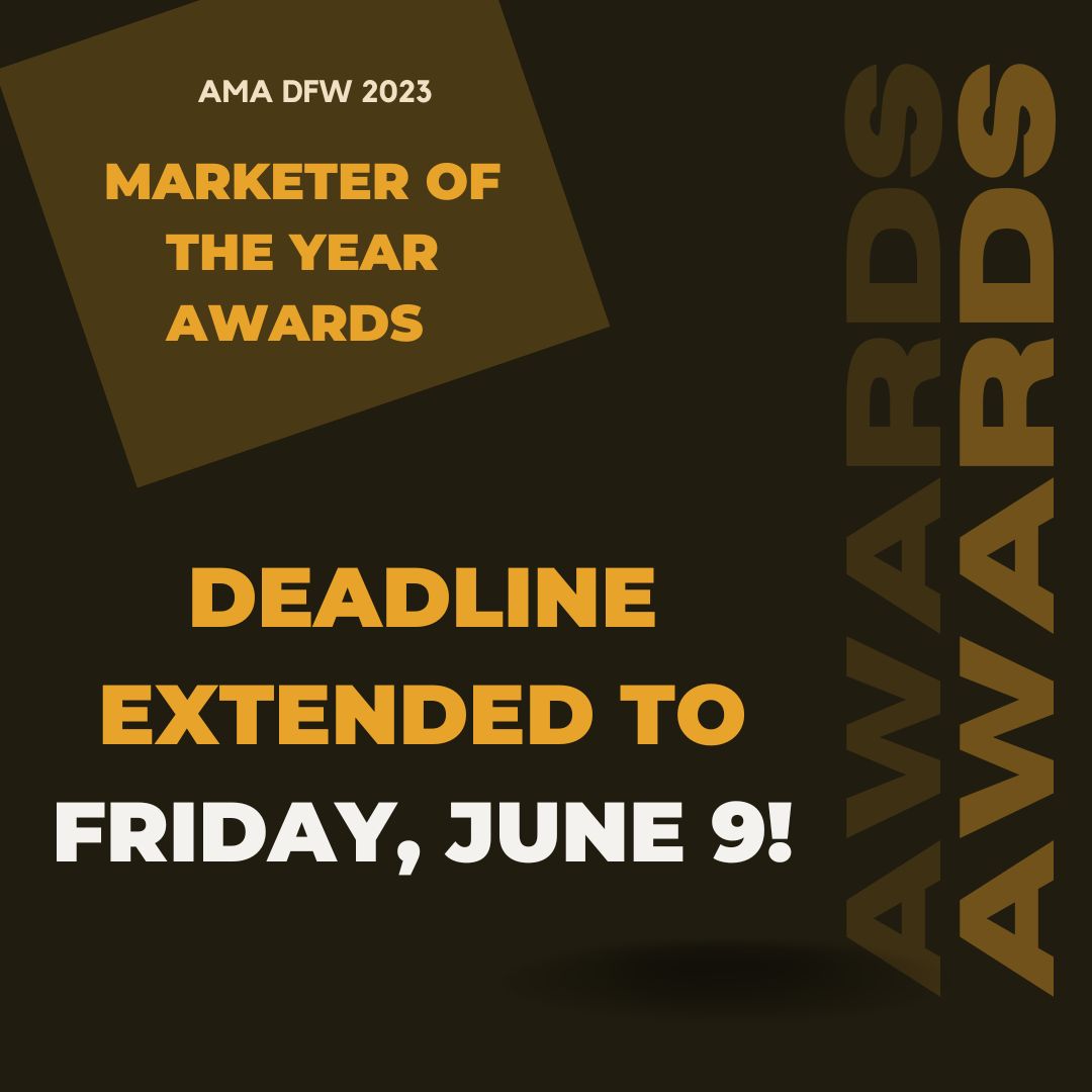 amadfw's tweet photo. 🚨 You asked, we listened. We've extended the Marketer of the Year Awards deadline to Friday, June 9th!🚨 

Phew! What a relief, right? Now don't miss this LAST CHANCE to submit. 

https://t.co/Jz7j78lF15

#AMADFWMOY23 #marketingawards #DFW #AMA #marketing https://t.co/PeRqAk2Hw7