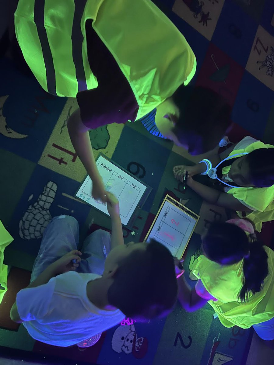 Dovermath's tweet photo. @AcademyStreetES  What an incredible day at Mrs. P and Mrs. B's Glow Day math centers! Students had a blast playing True or False Equation Ring Toss, What's the Number with Dice, and Place Value Bowling. Learning has never been this illuminating!#MathFun #GlowDay #EngagedLearners https://t.co/4MP76IvSr5