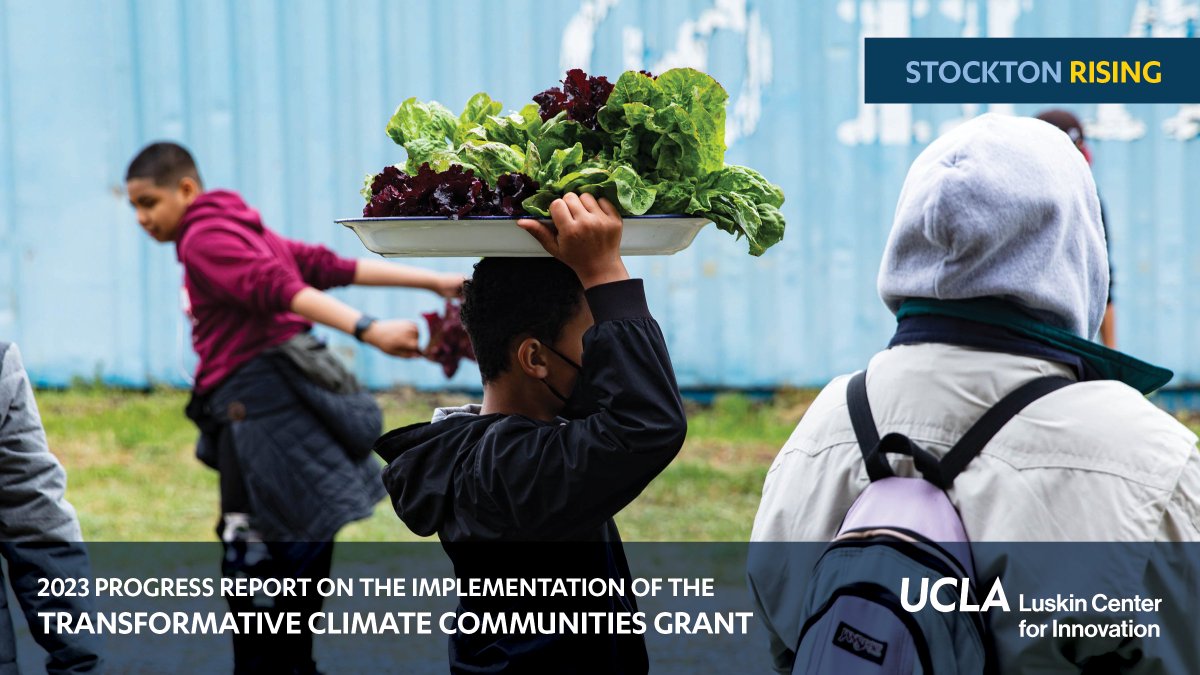 LuskinCenter's tweet photo. @edibleschoolyrd @StocktonUpdates @CalSGC @CAClimateInvest In the #StocktonRising progress report by @UCLALuskin, @LuskinCenter, residents share how #TCCTransforms communities by improving the environment &amp; climate resilience. Learn more: https://t.co/67UqHYuGZG https://t.co/EsVguqneTg