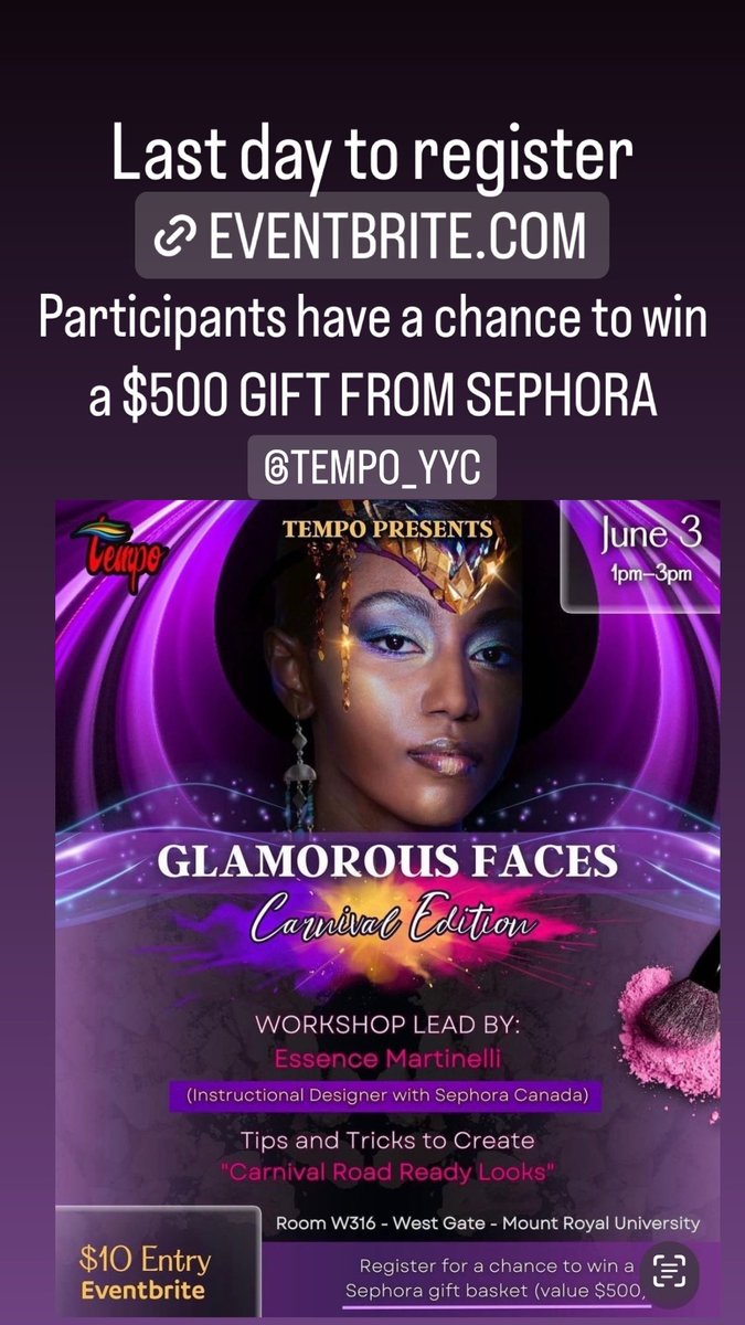 Last day to register 
Tickets available on eventbrite
eventbrite.com/e/624841446587 
Participants have a chance to win a $500 GIFT FROM SEPHORA