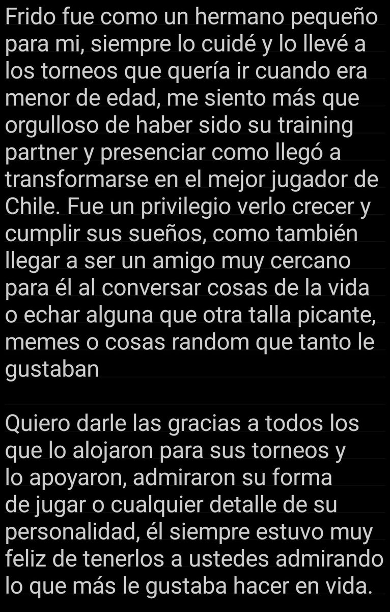Keen_herrera's tweet photo. Con un dolor inexplicable nos toca confirmar el fallecimiento de nuestro amigo Frido quien como todos sabemos, dejó un tremendo impacto como jugador tanto en Chile como en otros países de america, y es por ello que decidimos comunicar esta noticia

Descansa en paz, hermano mío. https://t.co/E5EHJcgVU4