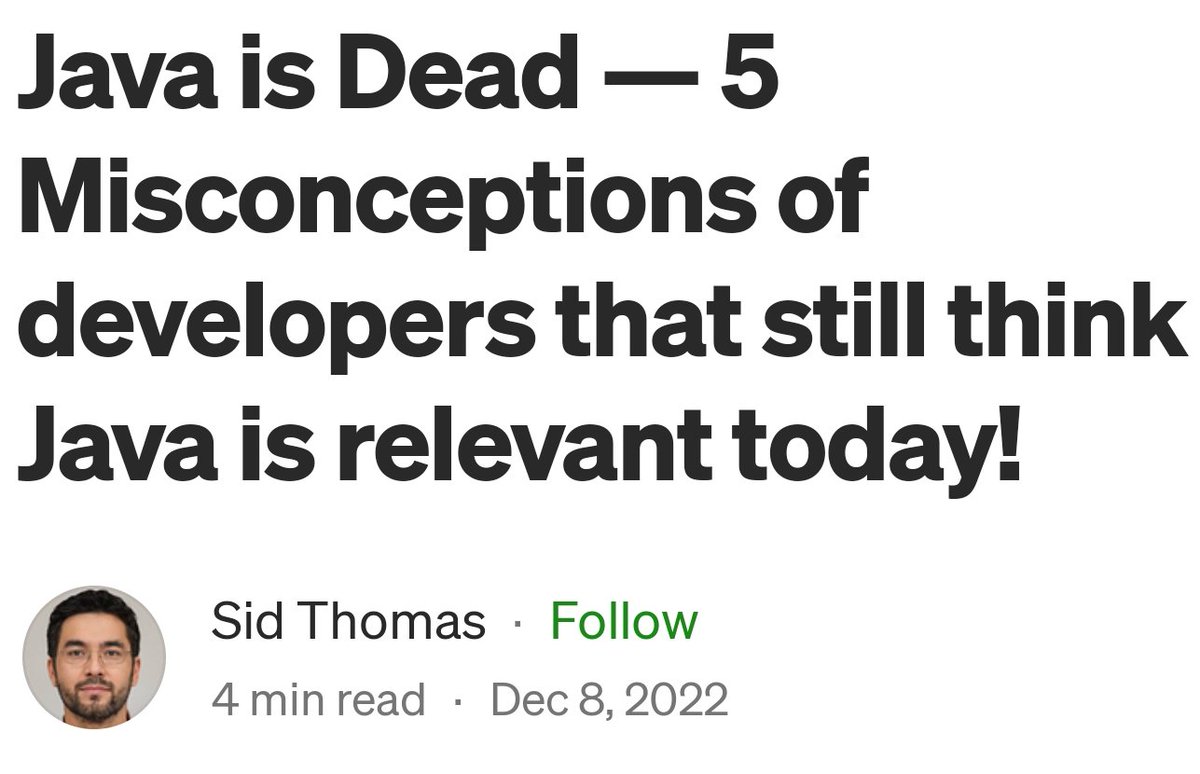 mariofusco's tweet image. If in your post titled "5 Misconceptions of developers that still think Java is relevant today" (not posting the link to avoid the clickbait) each and every "misconception" starts with "While this continues to be true..." you should wonder if your own article is full of bullshits