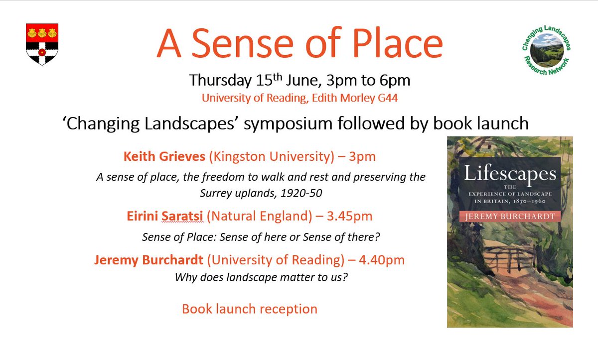 Everyone is very welcome to attend this Changing Landscapes symposium and book launch at the University of Reading on 15th June. No need to book but do message or email me if you will be coming along so we know about numbers.