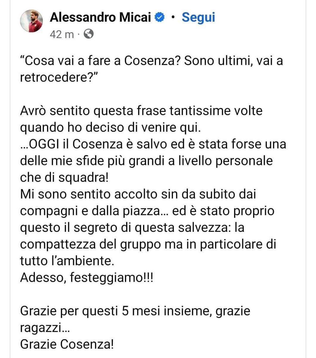 I veri valori al di là della classifica! <a href="/CosenzaOfficial/">Cosenza Calcio</a> <a href="/alessandromicai/">Alessandro Micai</a>