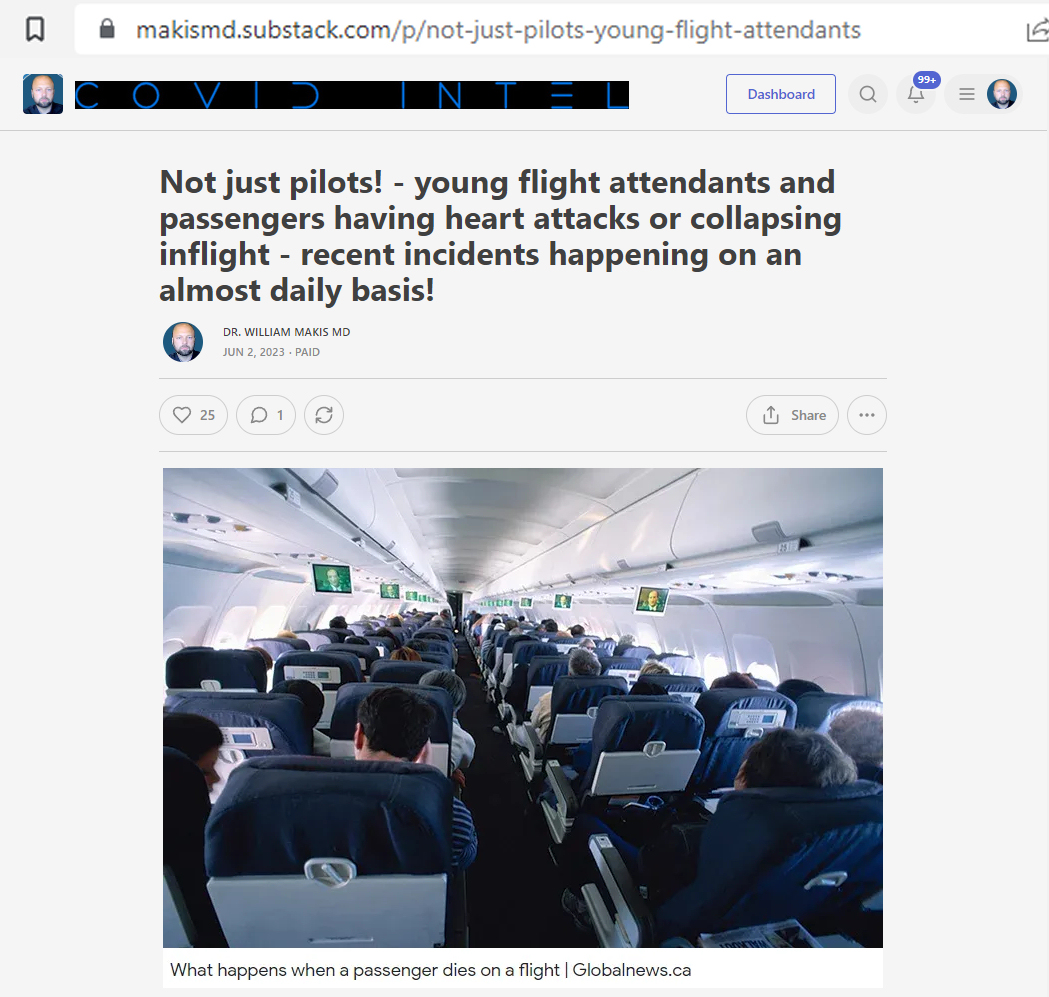 NEW ARTICLE: Not just pilots! - young flight attendants and passengers having heart attacks or collapsing inflight

recent incidents happening on a daily basis!

COVID-19 vaccine injuries & collapses are rampant in flight (article link in photo)

#DiedSuddenly #cdnpoli #ableg