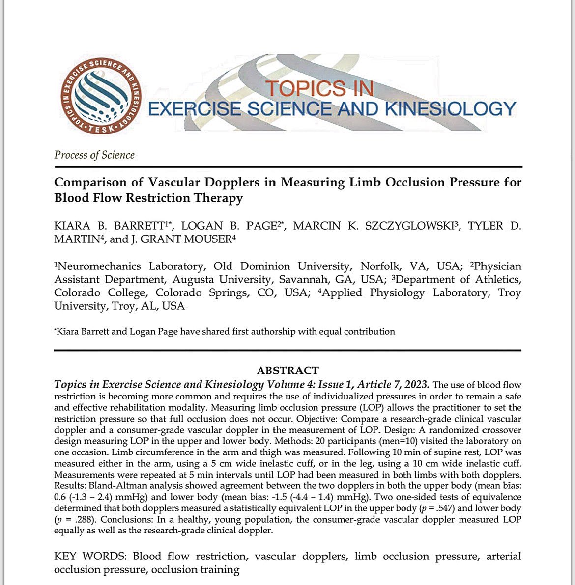 Comparison of Vascular Dopplers in Measuring Limb Occlusion Pressure for Blood Flow Restriction Therapy

Congrats to Dr. Mouser and his team on their work, and thank you for letting me be a small part of it! 

digitalscholarship.unlv.edu/scholarship_ki…