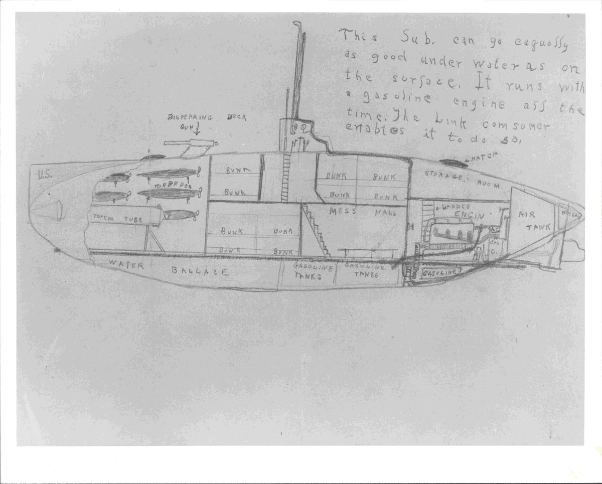 Edwin Link (1904-1981), a Binghamton area inventor, best known for his flight simulator, was also involved in underwater exploration.  His inventions included submersibles. At age 12 he sketched this submarine!
binghamton.edu/libraries/abou…
#ArchivesUnderTheSea #ArchivesHashtagParty