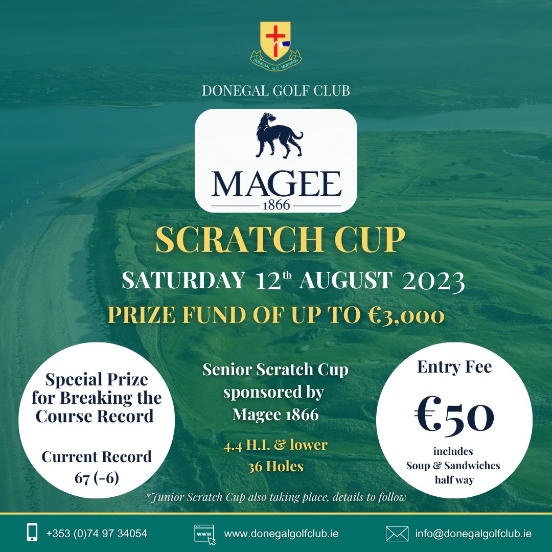 Entry is now open for the @Magee1866 Senior Scratch Cup, taking place on Saturday 12th August 2023. 

🟢 Entry Fee: €50
🟢 Handicap: 4.4 & lower

For more details & to enter, click on the following link: tinyurl.com/ayr5byf4

#ScratchCup #GolfIreland #Magee1866