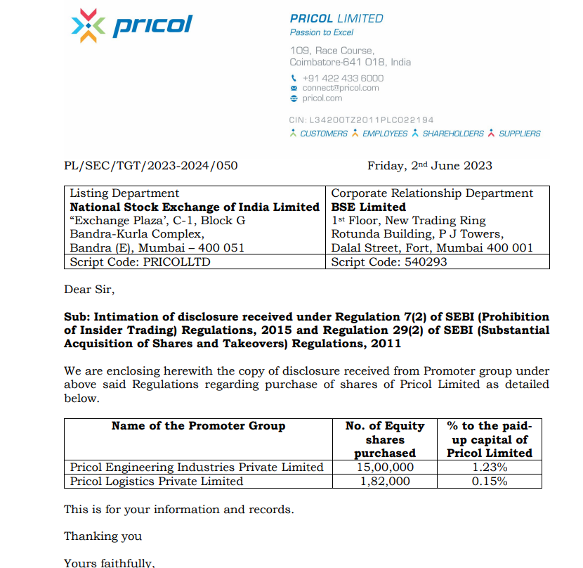 #Pricol

Promoters increasing stake in the company looks promising....  Believe on the management and you will get fruitful results