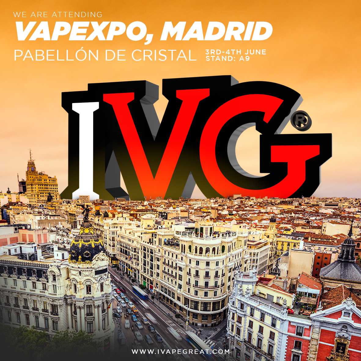 ivgeliquids's tweet photo. Hola, Madrid!
We're attending the #Vapexpo on June 3rd and 4th. Come down to stand A9. See you there. ๐
#ivapegreat #IVGsalt #IVGbar #nicsalt #quitsmoking #expo https://t.co/L2E4VXzSAF