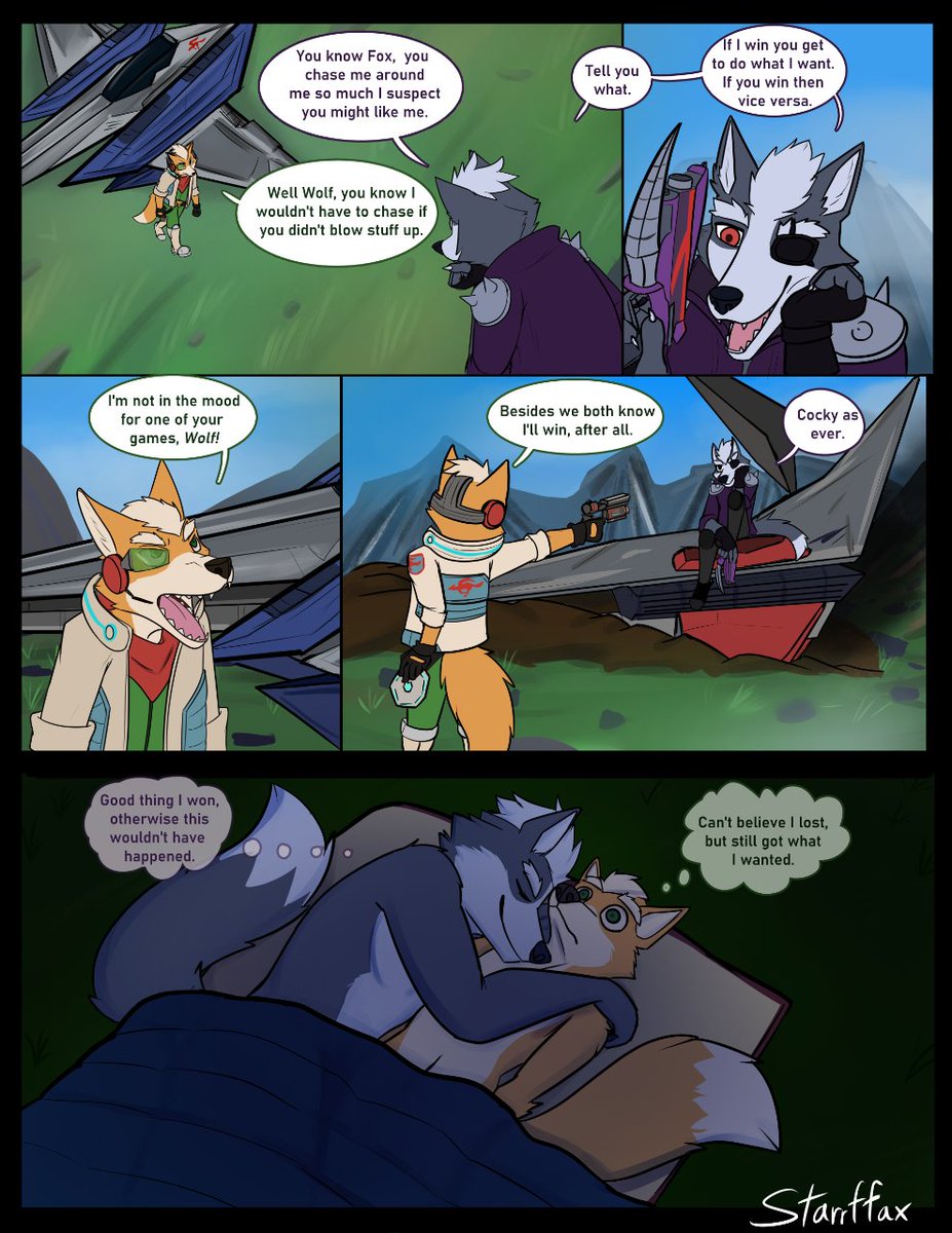 Both got what they wanted. Drawing anything Star Fox fulfills my name sake. Fox McCloud & Wolf O'Donnell pic, I decided to make into a comic from a Patreon Vote. Thanks for your support and voting.
Enjoy!

patreon.com/Starrffax || ko-fi.com/starrffax #Starrffax #furryart