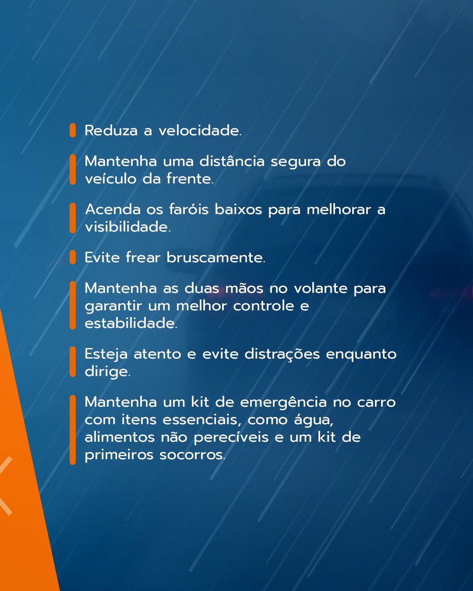 Dirigir em condições climáticas adversas requer precauções essenciais! Reduza a velocidade, mantenha distância do veículo da frente e acenda os faróis baixos. Esteja atento, evite distrações e tenha um kit de emergência no carro.

Priorize sua segurança sempre!

#ARMSA