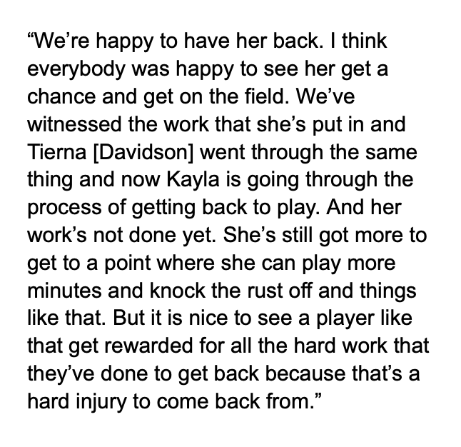 The full quote from Chris Petrucelli on Kayla Sharples' return #ChiStars