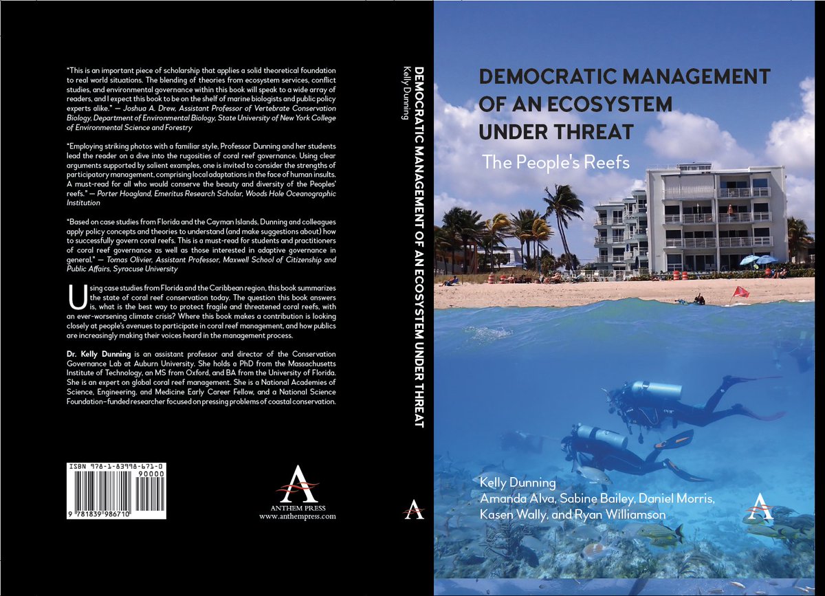 Book cover proofs came in this morning! I cannot wait to share my new book on the democratic politics needed to urgently protect coral reefs in Florida and the Caribbean, co-authored with my graduate students! Cover art by former MS student @sabine_mcbailey #marsocsci #consocsci