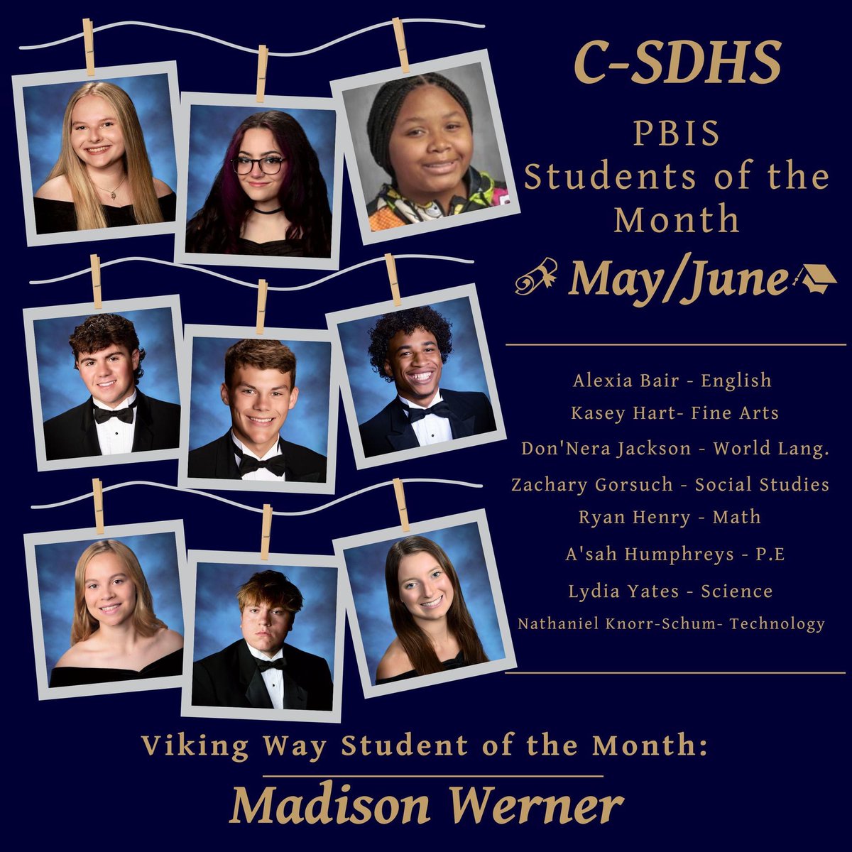 Congratulations to recent Students of the Month:  Alexia Bair,  Kasey Hart, Don'Nera Jackson, Zachary Gorsuch,  Ryan Henry,  As'ah Humphreys,  Lydia Yates, Nathaniel Knorr-Schum, &amp; Student of the Month, Madison Werner.