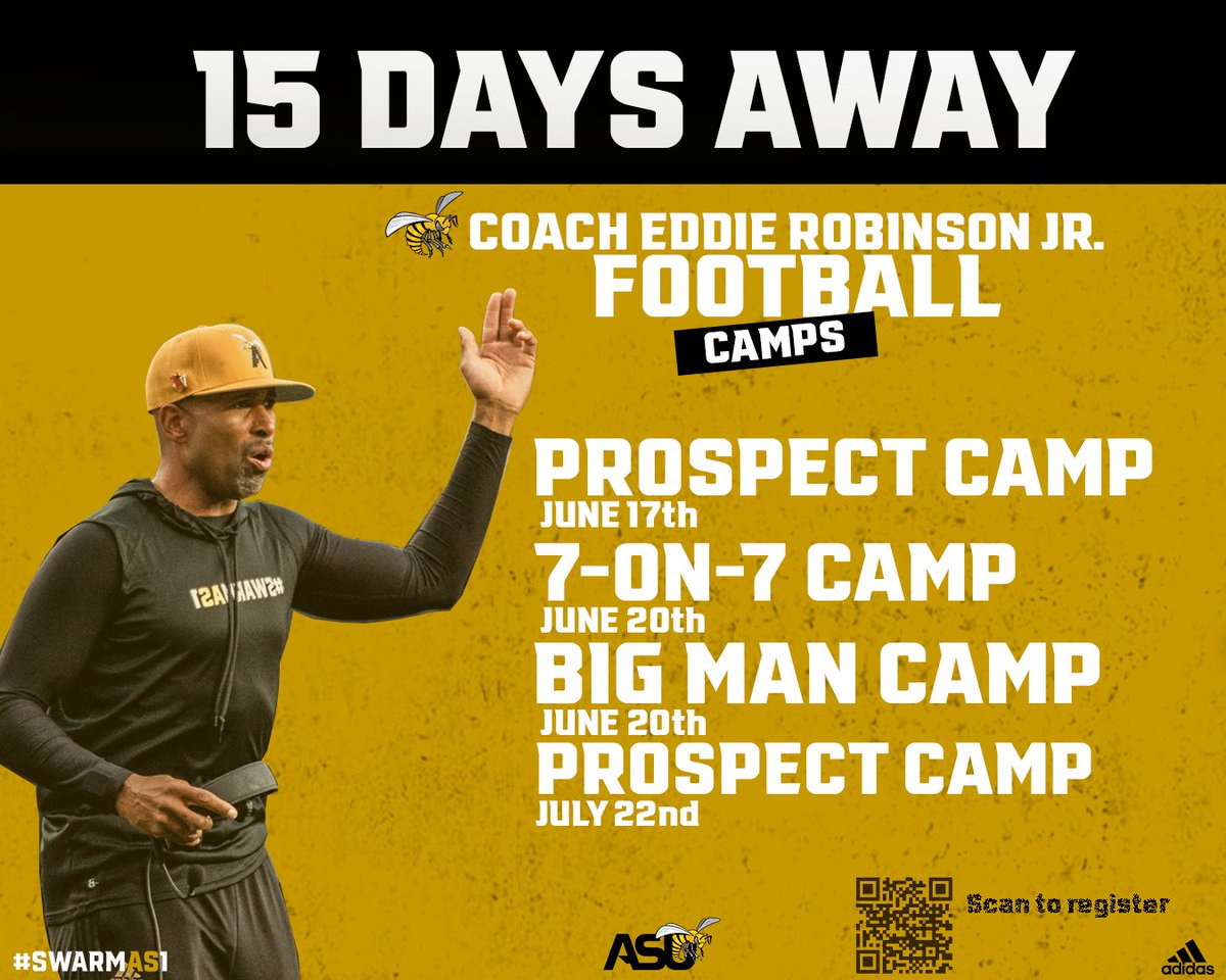 15 days away from our annual Eddie Robinson Jr Football Camps! ⏰ #SWARMAS1 🐝