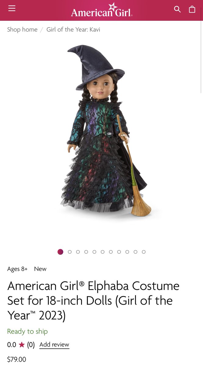 kaludiasays's tweet photo. THE AMERICAN GIRL DOLL OF THE YEAR FOR 2023 LOVES MUSICALS AND HAS AN OFFICIAL ELPHABA COSTUME i think 10 year old me would’ve MURDERED someone for this im feeling so angry i am not a child right now oh my GOD https://t.co/NVKtqjD2v1