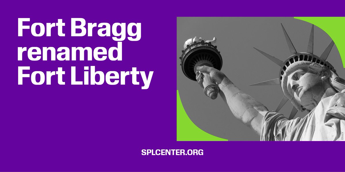 Fort Bragg ➡️  Fort Liberty

This name change honors liberty for all and rejects the Confederate ideologies that sought to withhold liberty from 4 million Black men, women and children.

#WhoseHeritage #RefuseHate