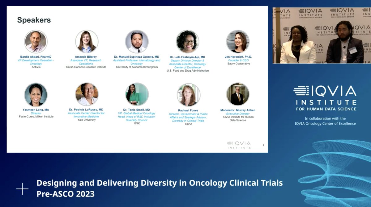 Meet today's symposium speakers: Bardia Akbari, Amanda Bilbrey, Dr. Manuel Espinoza Gutarra, MD, @LolaFashoyinAje, @jhoronjeff, Dr. Patricia LoRusso, MD, @YasmeenLong, @tania_small, and Rachael Fones. The panel is hosted by @Murray_Aitken. #ASCO2023 #Oncology