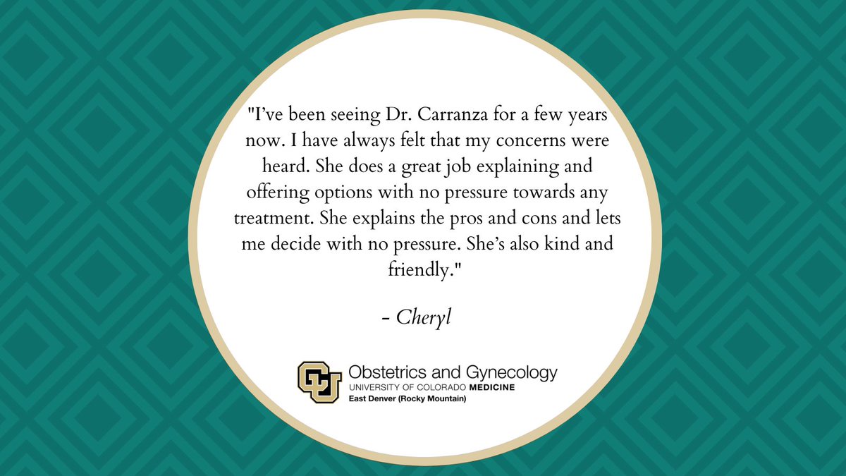 Wondering what else our patients have to say and why they chose CU Medicine OB-GYN East Denver (Rocky Mountain) for their obstetric and #gynecologic needs? Visit the link below to read more testimonials like this one – and share yours too.
bit.ly/3MdXGns