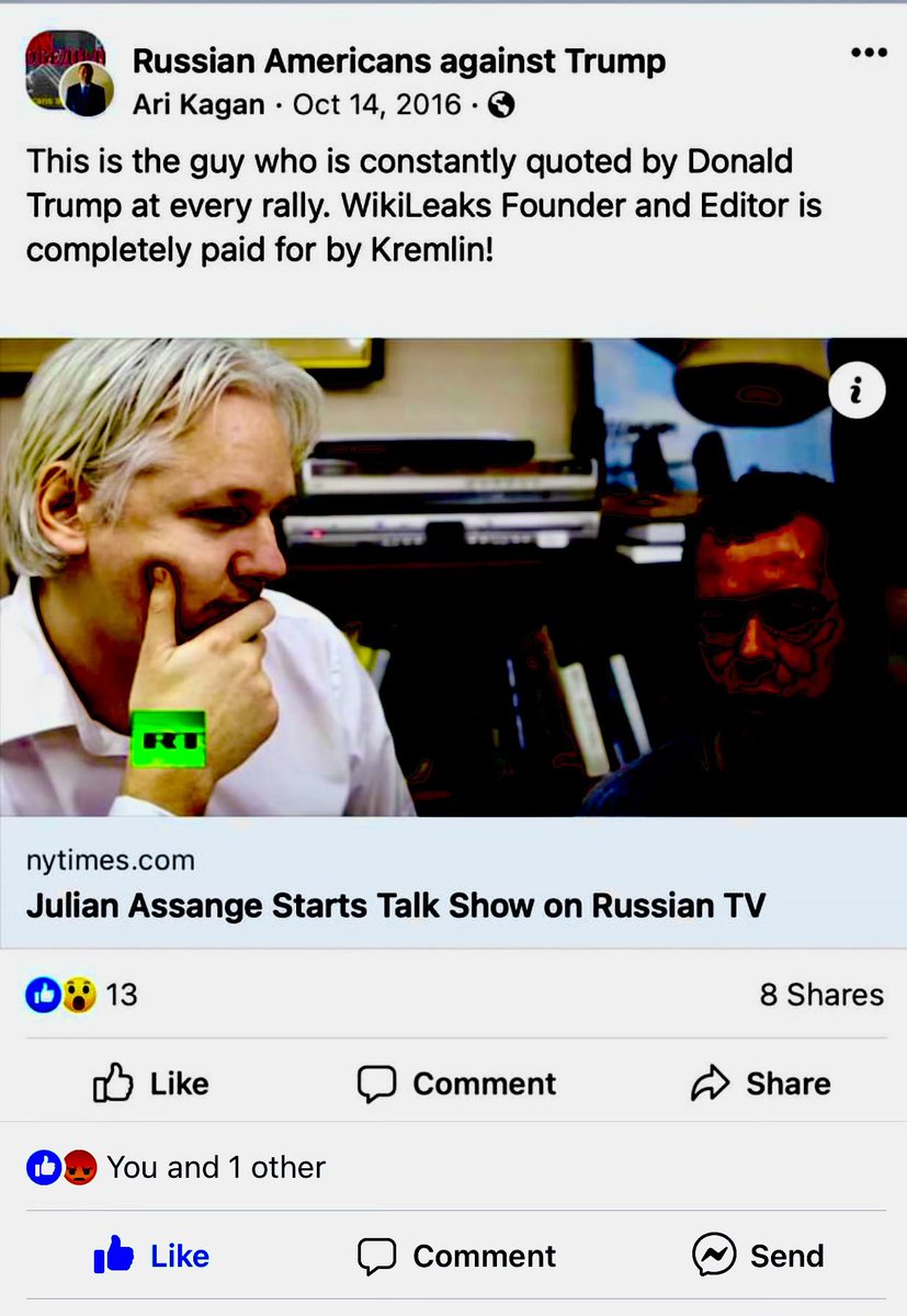 paul3885's tweet photo. @AriKagan47 thinks Julian Assamese and Donald Trump are Russian assets. #FakeRepulican #ProudProgressive https://t.co/zsBCHknZw4
