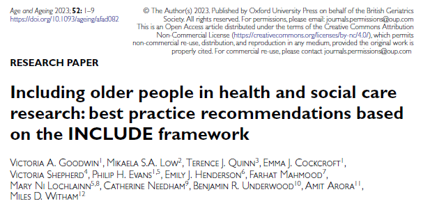 I'm delighted to share our new paper on recommendations for the inclusion of older people in research has come out in @Age_and_Ageing @GeriSoc academic.oup.com/ageing/article…