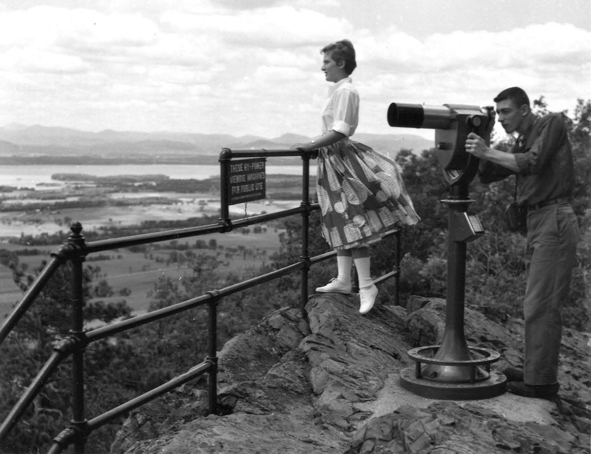 Vermont may be inland now, but once we were part of a prehistoric ocean! If these 1950s #MtPhilo <a href="/VTStateParks/">Vermont State Parks</a> tourists had visited some thousands of years earlier, this view would have been part of the Champlain Sea #ArchivesUnderTheSea #ArchivesHashtagParty