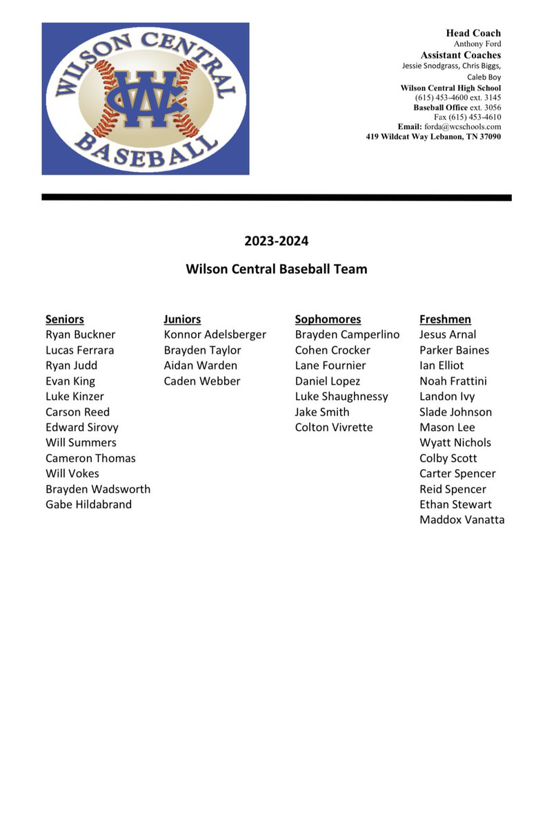 Baseball_WCHS's tweet photo. Introducing the 2023-2024 Wilson Central Wildcats Baseball Team!! https://t.co/lVWsfG1RbI