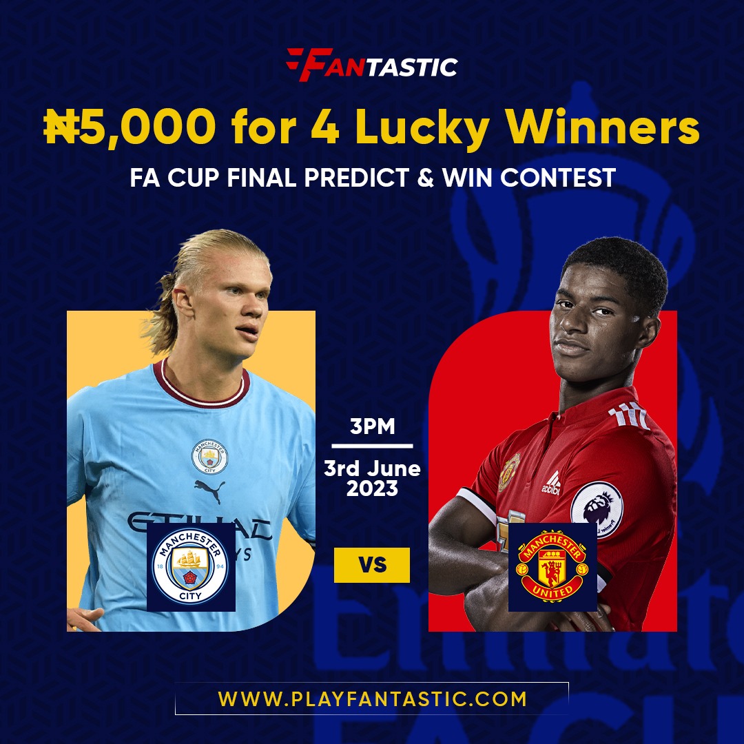 STEPS TO WIN:

⚡️ Predict the correct FT score in the comments
⚡️ Follow @playfantasticng and tag at least 3 friends to follow

LET'S GO! ⚽🚀

#FACup #MCIMUN #PremierLeague #PredictAndWin #Football #PlayFantastic