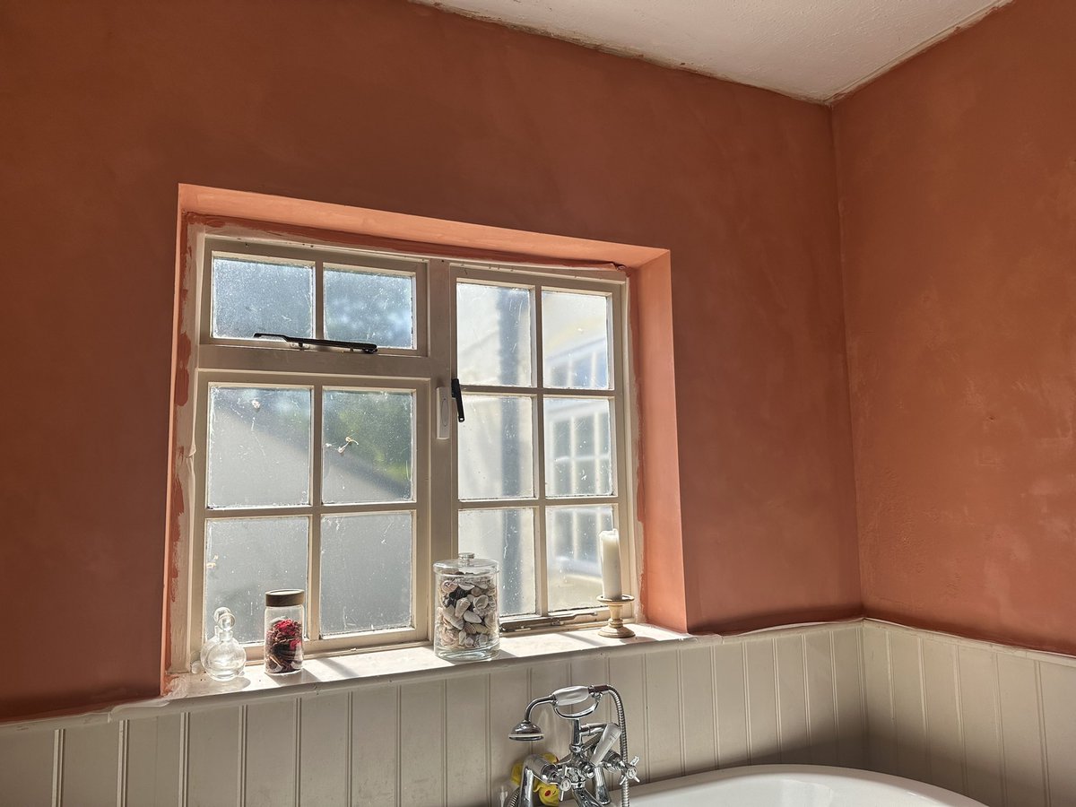 Sandbach's tweet photo. That moment when painting the bathroom preferable to more admin. #firstcoat #edwardbulmerpaints itβs been very #therapeutic. #colour replacing white https://t.co/u4LirBnRmM