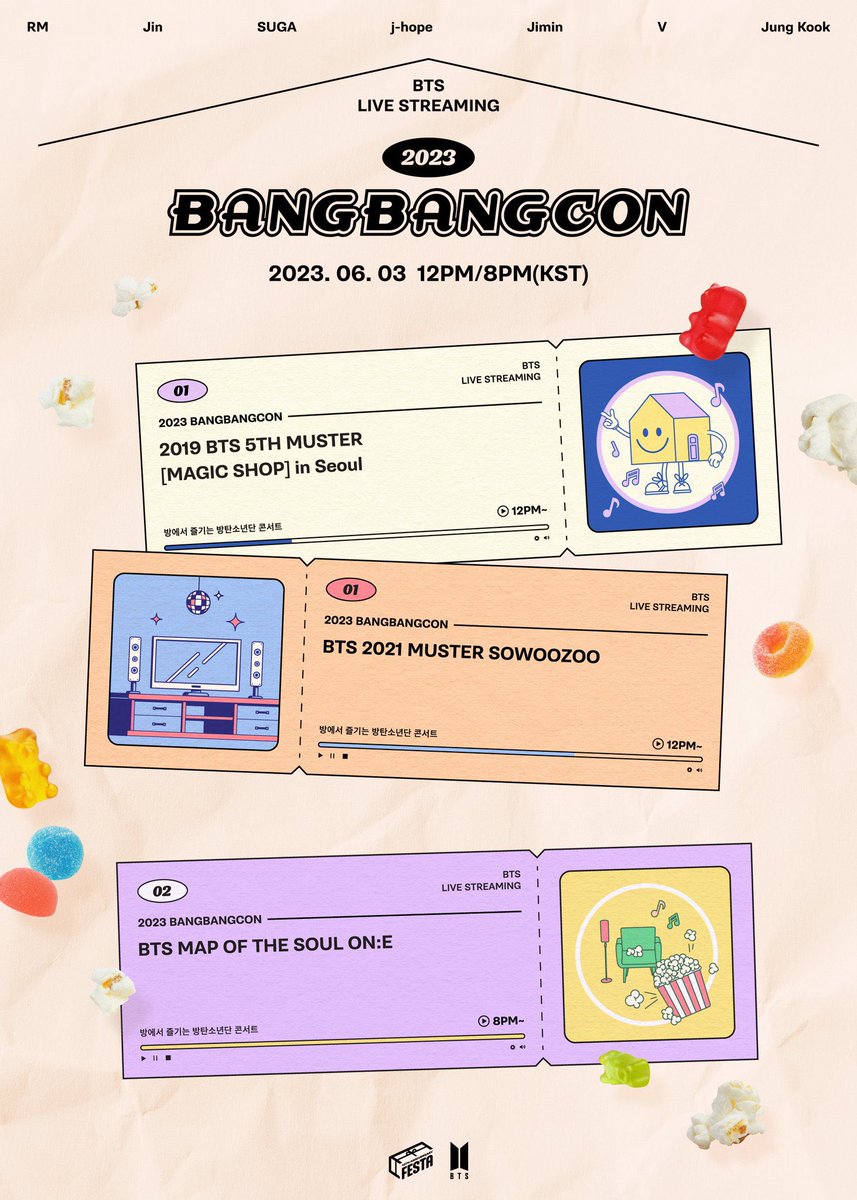 “BTS BangBangCon” is a day with BTS Live-streaming concerts. BTS started this after the pandemic situation, for ARMY have fun at home. 💜