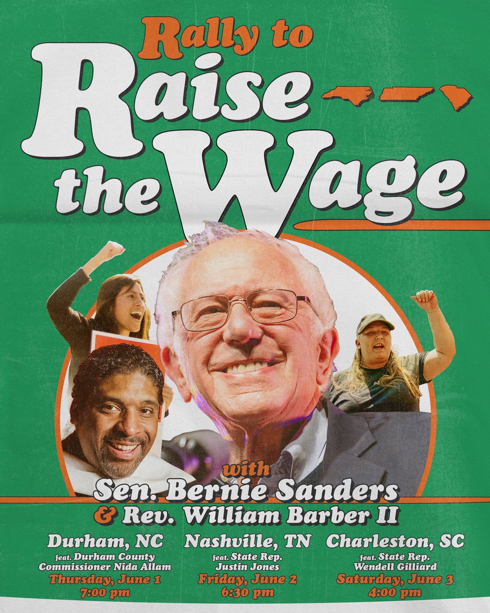 NASHVILLE: Tonight at 6:30 p.m. join @RevDrBarber, @brotherjones_, and me as we rally to increase the minimum wage. There are too many Americans trying to survive and raise families on $9, $10, or $12 an hour. It can’t be done. This injustice must end.