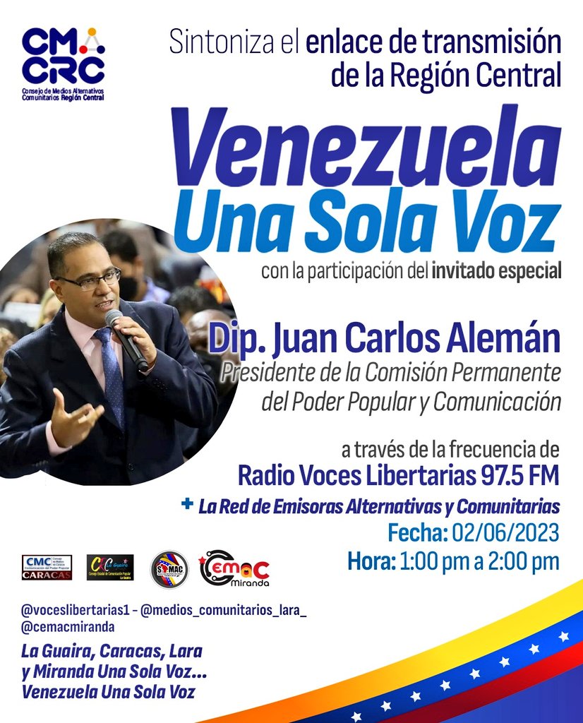 ¡Feliz viernes! Este #2Jun estaré en Radio "Voces Libertarias", conversando sobre temas de acontecer e interés nacional. La cita es a la 1:00PM a través del dial 97.5 FM. ¡Sintoniza!

#VenezuelaSinSanciones