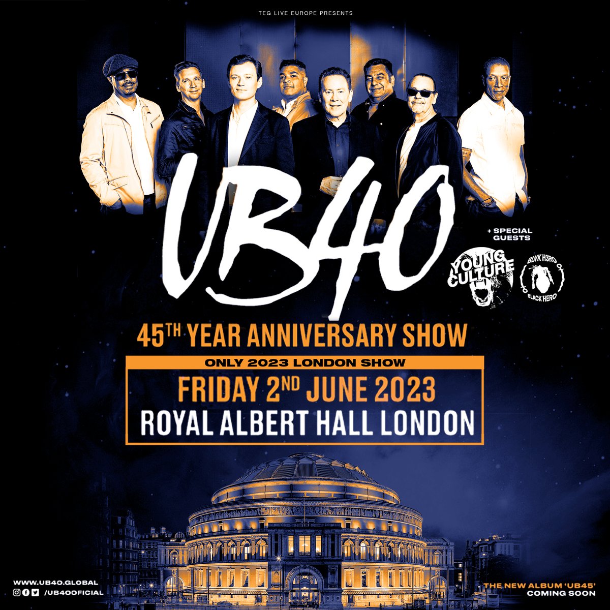 It's our 45th Anniversary show at The @RoyalAlbertHall  today with support from @BLVKH3RO & Young Culture! Post your pics of today's gig on Twitter & Instagram & tag us @UB40OFFICIAL - we'll retweet or like the best! Don't forget to use #UB40

Big Love
UB40