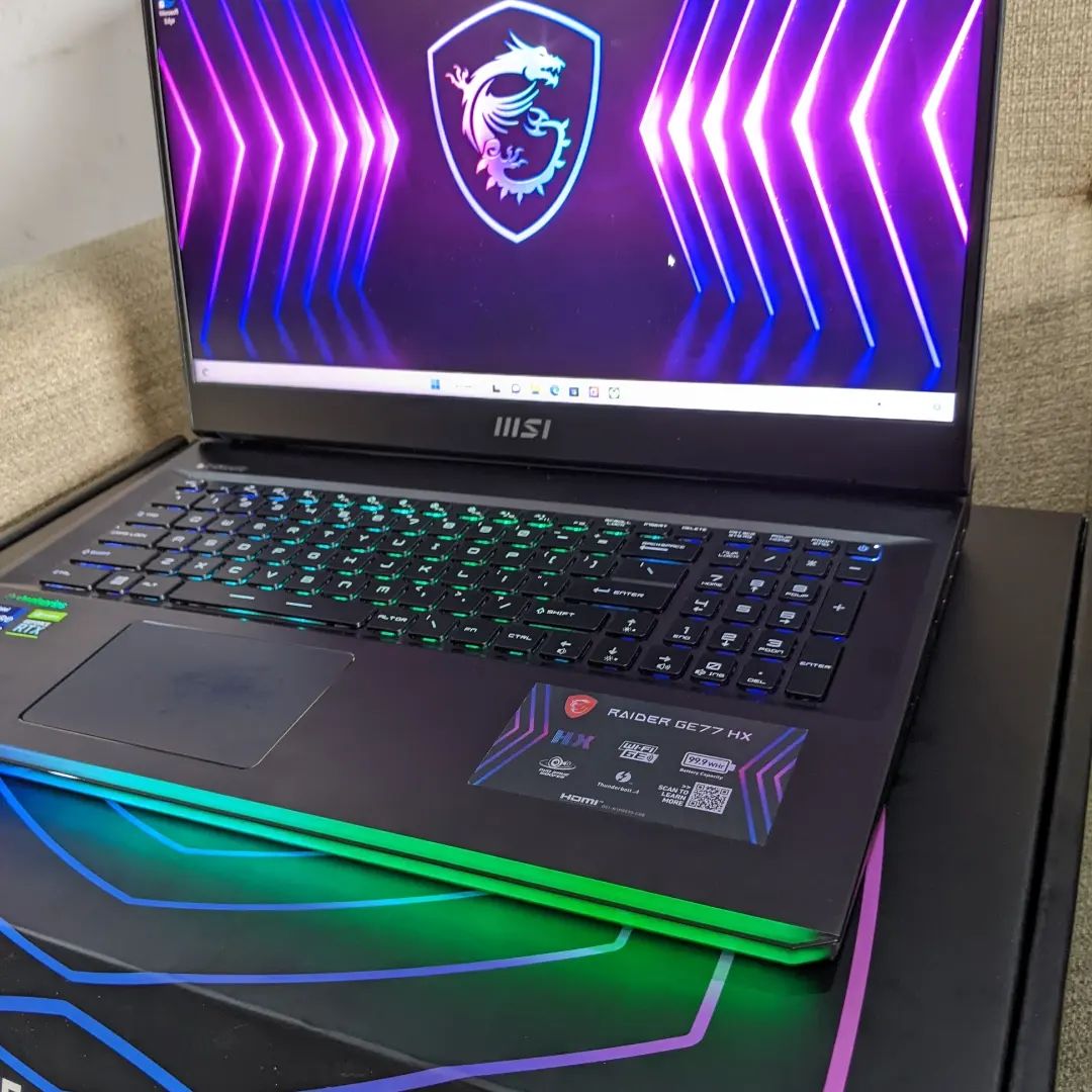 seanzeetech's tweet photo. Status: Open Box ( Pristine Condition)

Fit for ~Programming~ ~Gaming~ ~Graphics design~ ~Video editing~ and many more.

~MSI Raider GE77Hx 17.3" QHD Gaming Laptop. 
~Intel Core i9-12900HX. 
~64GB DDR5 RAM, 
~1TB NVME SSD, 
~16GB Dedicated Nvidia GeForce RTX 3080 Ti. https://t.co/XAvKOQtVuy