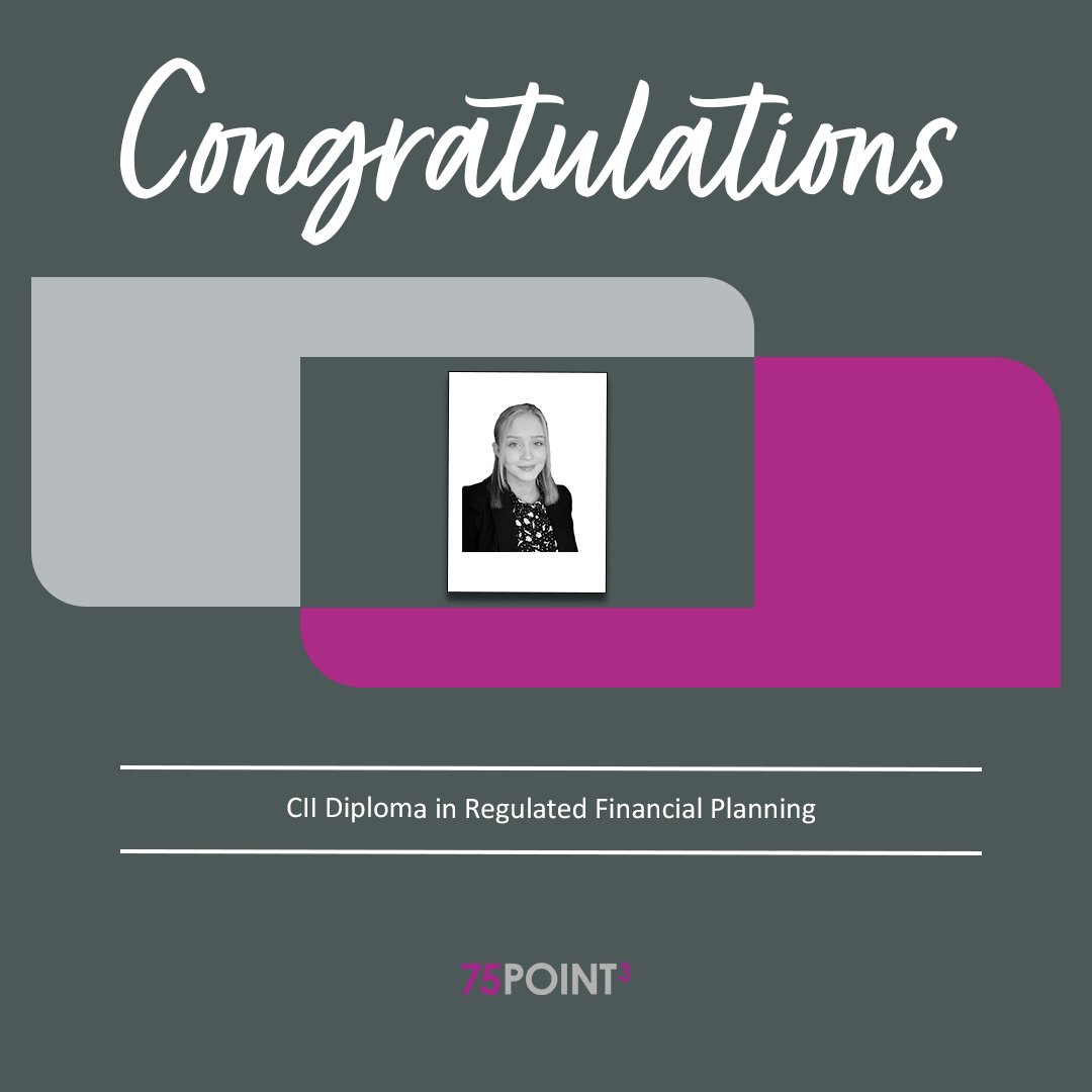 75point3's tweet photo. We are pleased to announce that due to passing the CII R06 – Financial Planning Practice, Kathleen has now attained the CII Diploma in Regulated Financial Planning.

Congratulations Kath on this fantastic achievement, from all the team at 75point3. https://t.co/KZG6c98YTn