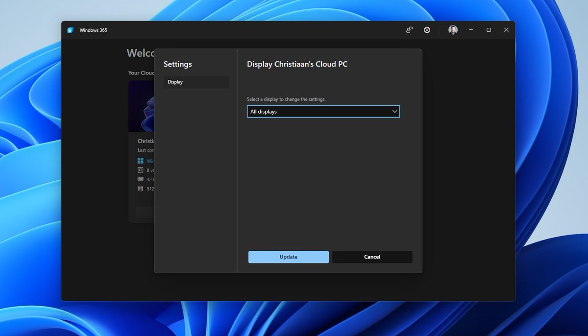 ANNOUNCEMENT! More #Windows365 app settings? You got it! Our #Windows365 app now includes a new settings menu w/ support for multiple monitors and #DarkMode! Very accessible and convenient for multiple-display endpoint setups when just one display is preferred. Thanks, Matt Fei