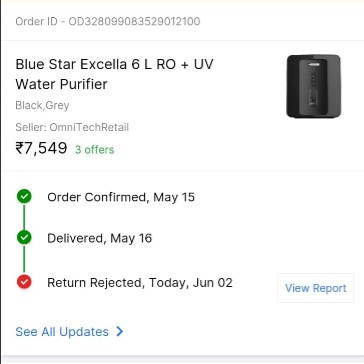 1Arihant1's tweet photo. @flipkartsupport
Still not over the nightmare over purchase of a water purifier on flipkart, a @BlueStarLtd's defective product.
@Flipkart how can you close a ticket without any resolution? Directly engaging with your support was such a waste, consumer court is the only way now. https://t.co/owAdtcz60h