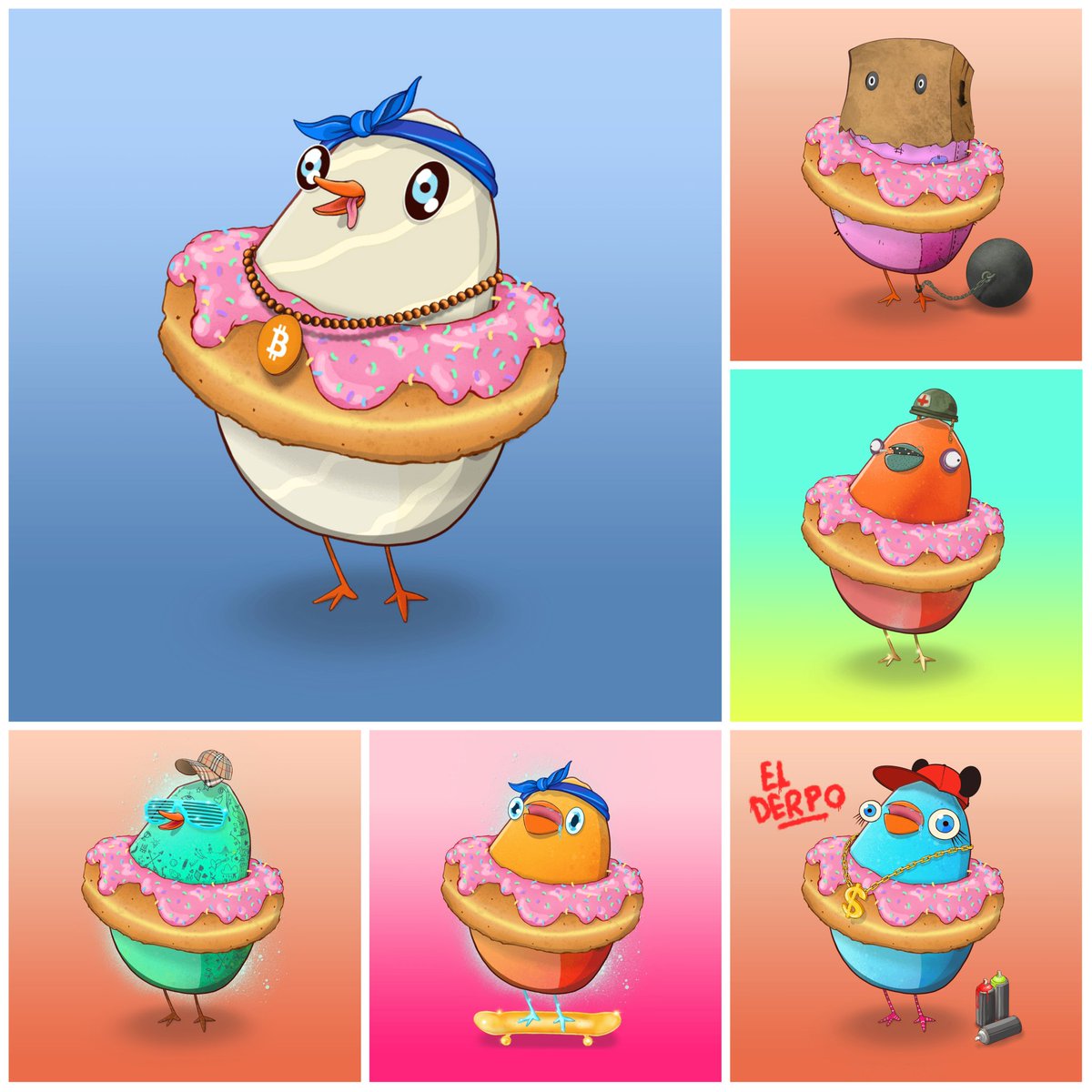 DerpyBirbs take #NationalDoughnutDay to a whole new level by sporting their sweet treats all day long,regardless of what they might be doing. #DoughnutDay #DerpyBirbsETH 🍩🐦🤪