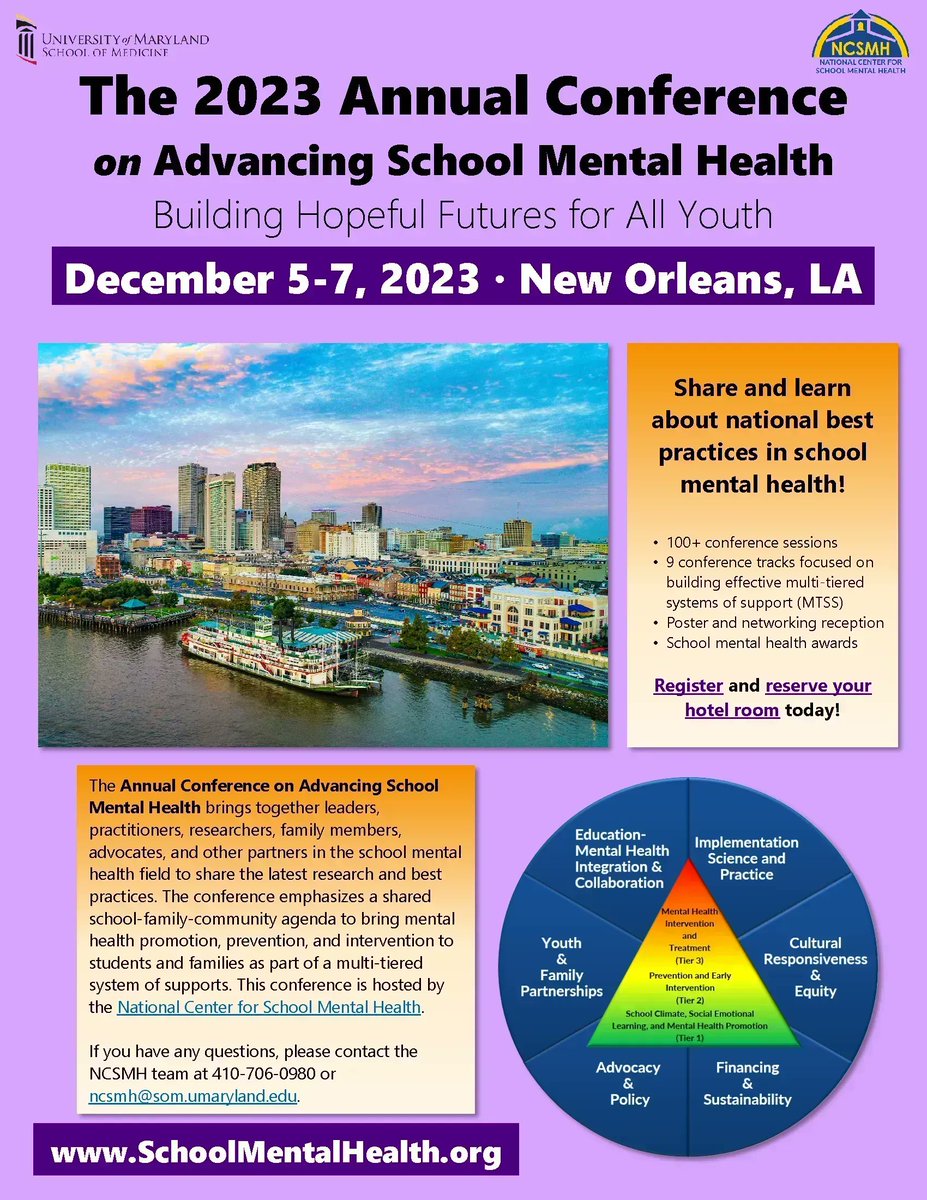 REGISTRATION IS NOW OPEN! Register for the 2023 Annual Conference on Advancing #SchoolMentalHealth today to secure the early bird rate! Register here: buff.ly/43E84dW
