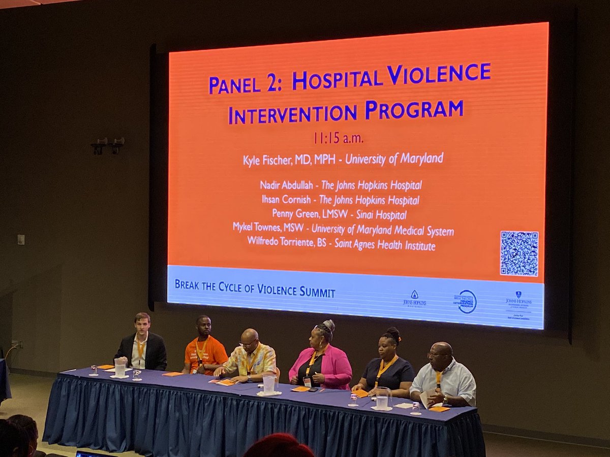 The role of “Hosptial Violence Intervention Programs” in helping #EndGunViolence. Panel moderator @KBFischer from @TheHAVI at @HopkinsMedicine summit. #WearOrange to #EndGunViolence