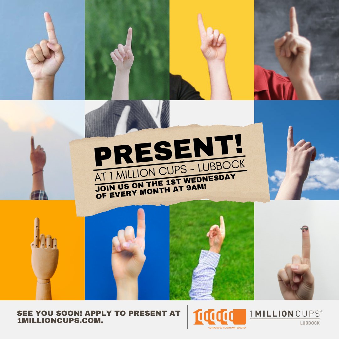 Calling all small business owners! Hosted on the first Wednesday of every month, 1 Million Cups brings together local #entrepreneurs to share their startup journeys. Join our #community of entrepreneurs and apply to present at 1millioncups.com #LBK #LubbockLeads