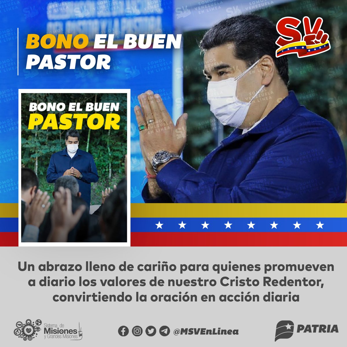 MSVEnLinea's tweet photo. 🚨 #ÚLTIMAHORA || Inició el día de ayer la entrega del Bono El Buen Pastor enviado por nuestro Pdte. @NicolasMaduro a través del Sistema @CarnetDLaPatria. 
  
@MSVEnLinea #2Jun #VenezuelaSinSanciones https://t.co/WZPCoLiUsD