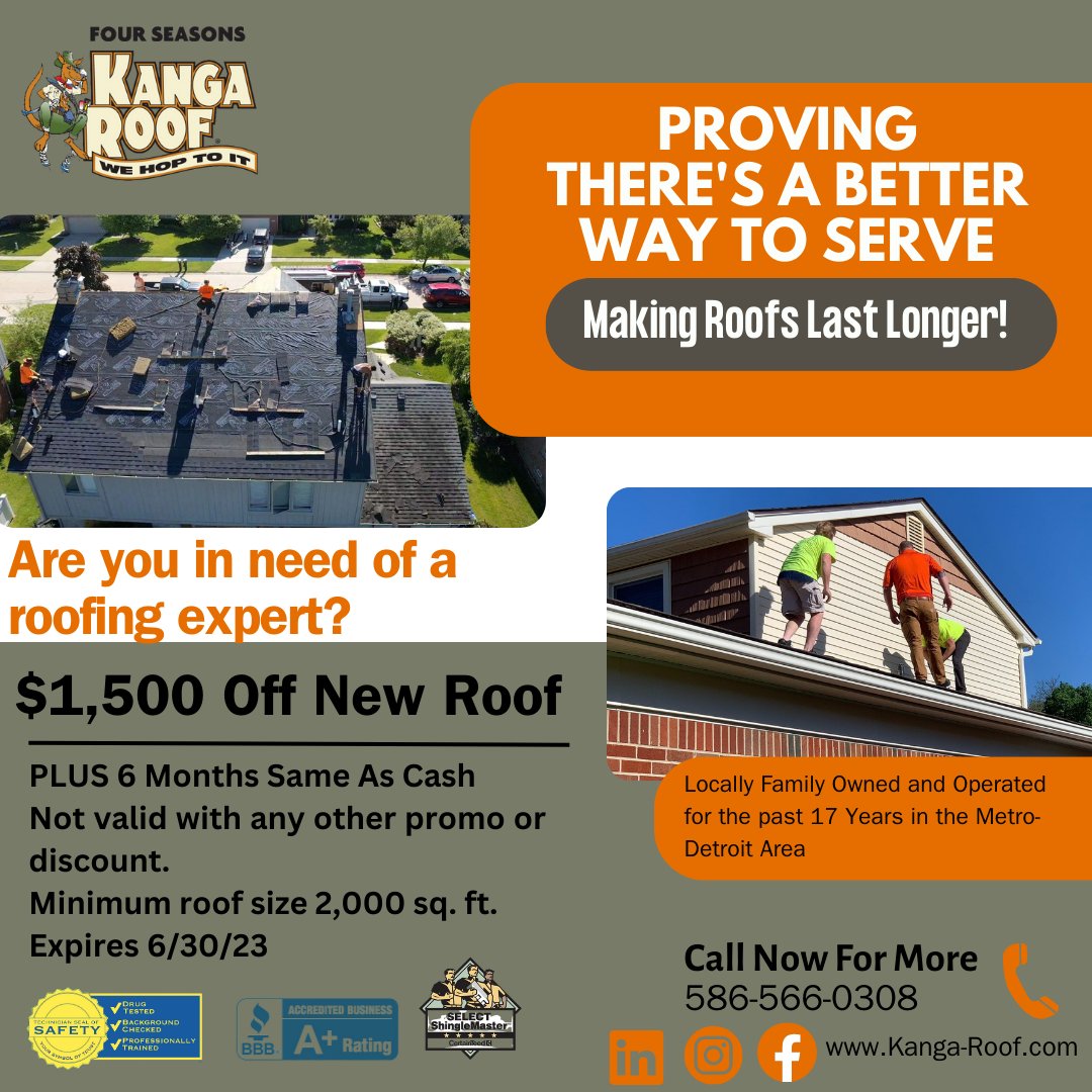 Need a new #roof? Well now is the time to act! This great offer on residential roof replacements is gone at the end of the month! Don't wait until a summer storm makes your old worn out roof leak, #HopToIt and let our experts help you today! #familybiz #smallbiz  #metrodetroit