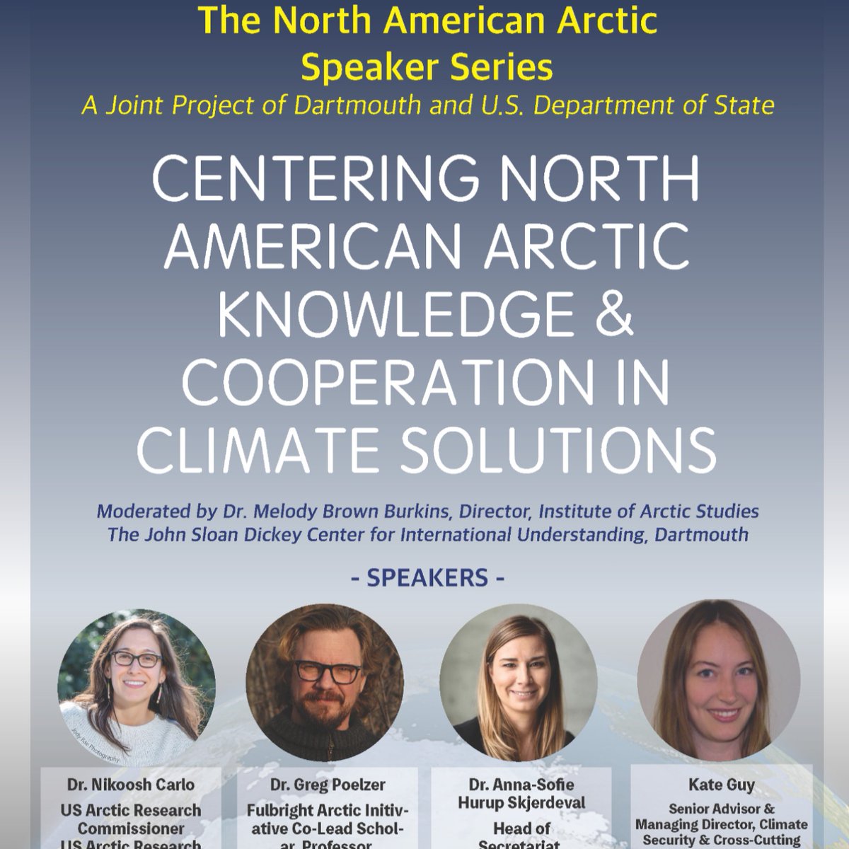 In the first of our North American Arctic Speaker series on June 6 at 11am EST, "Centering North American Arctic Knowledge &amp; Cooperation in Climate Solutions" our panelists will explore ethical, equitable climate solutions for the Arctic and the world. zurl.co/JSSN