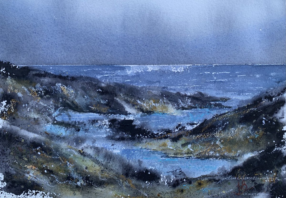 I painted this one mainly with a palette knife and that was very enjoyable to do.

#watercolor #watercolour #aquarel #paint #painting #art #artwork #watercolourpainting ##watercolorpainting #artistoninstagram #malerei #akvarell #sea #coast #rocks #blue #blauw #zee #rotsen #kust