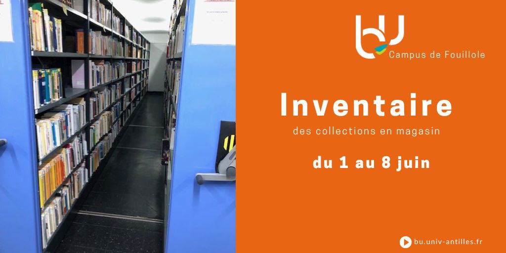 Inventaire à la #BUFouillole 📚
En raison de l'inventaire des collections, du 1er au jeudi 8 juin, le prêt des ouvrages en magasin est suspendu.
Pour tous renseignements, adressez-vous à l'accueil
La documentation électronique reste accessible 24h/24h ►htl.li/OfzI30sngkj