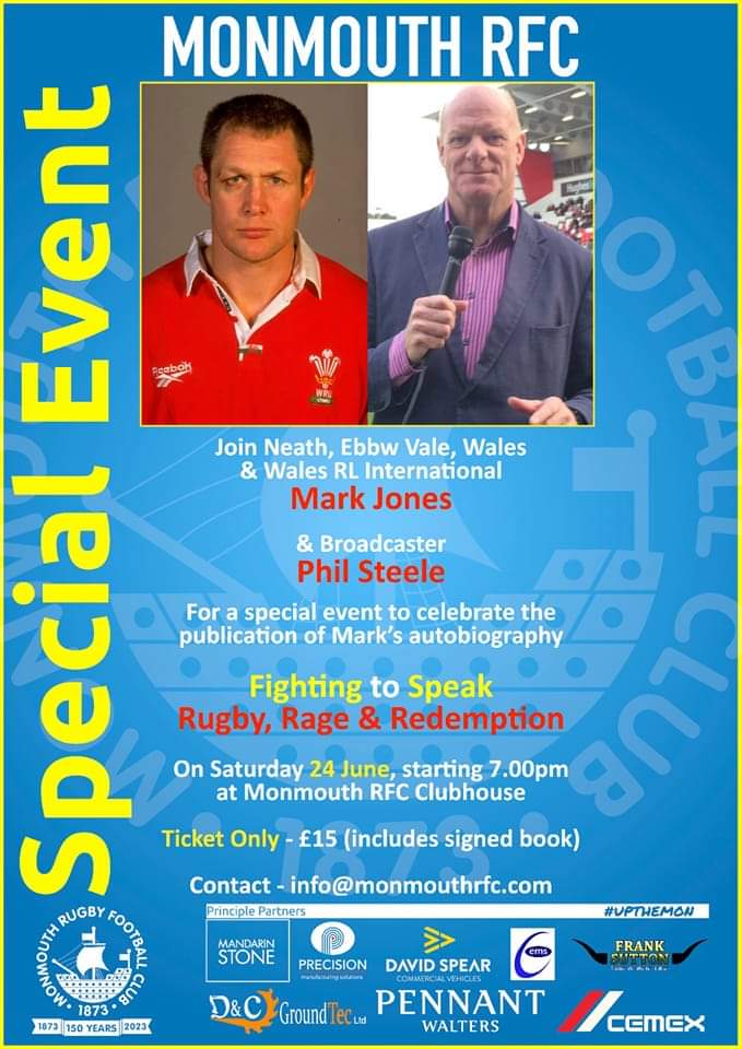 St. David's Press (@stdavidspress) on Twitter photo This promises to be a cracking night <a href="/MonmouthRFC/">Monmouth RFC</a>
A not-to-be-missed double bill of Mark Jones and <a href="/philsteele1/">Phil Steele</a> - & we'll have copies of both of our authors' acclaimed books on sale:
📚Fighting to Speak
📚Nerves of Steele
❤️🏴🏉
Email: info@monmouthrfc.com to secure a ticket This promises to be a cracking night <a href="/MonmouthRFC/">Monmouth RFC</a>
A not-to-be-missed double bill of Mark Jones and <a href="/philsteele1/">Phil Steele</a> - & we'll have copies of both of our authors' acclaimed books on sale:
📚Fighting to Speak
📚Nerves of Steele
❤️🏴🏉
Email: info@monmouthrfc.com to secure a ticket